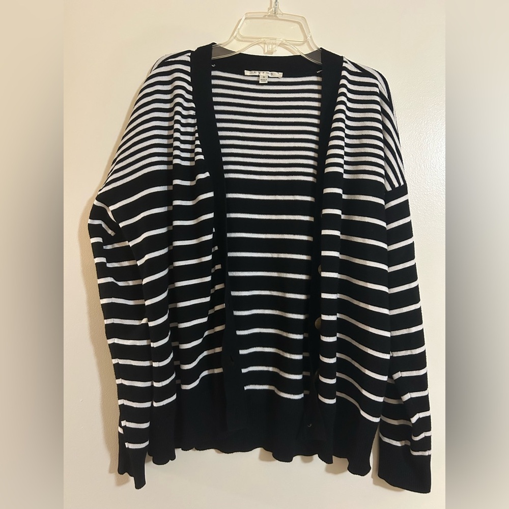 Cyrus Black and White Striped Cardigan